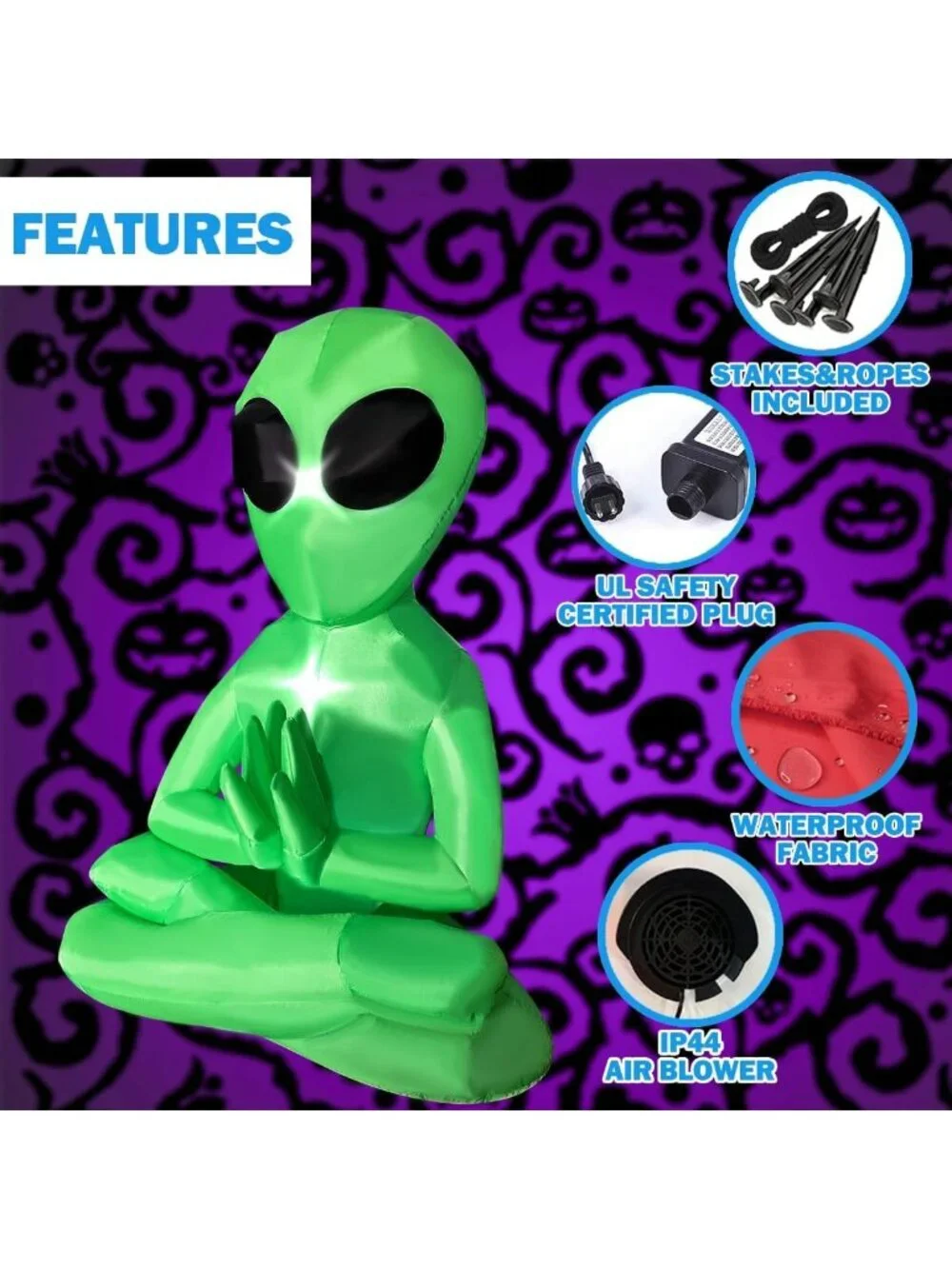 5 Ft Inflatable Meditating Alien Halloween Decoration with LED Lights for Yard